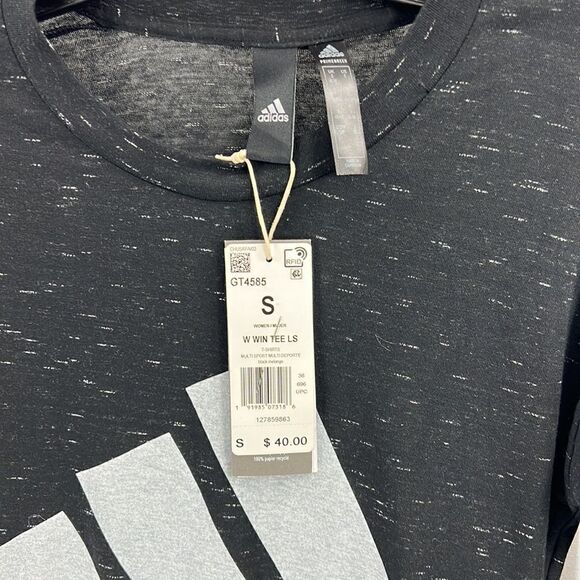 Adidas Winners 2.0 Primegreen Graphic Long Sleeve Tee Black Melange Size S - Picture 2 of 6